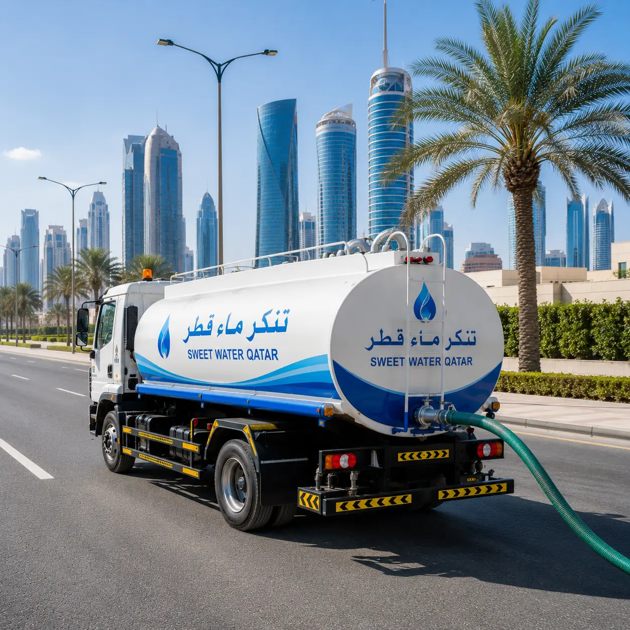 تنكر ماء قطر يقدم خدمة توصيل المياه العذبة بسرعة واستجابة فورية إلى المنازل والشركات والمشاريع في جميع أنحاء قطر.